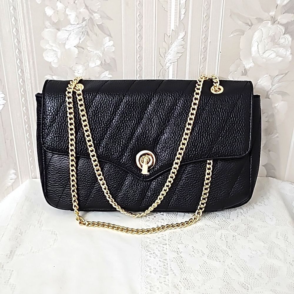 Anna Paola Crossbody Shoulder Genuine Leather Bag NWT Black